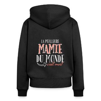 La meilleure mamie du monde c'est moi. - Sweat à capuche zippé Premium bio Femme - noir - Dos - Julia (174cm)