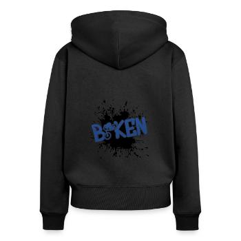 Biken Ebike Fahrrad - Frauen Premium Bio Zip Hoodie - Schwarz - Hinten - Julia (174cm)