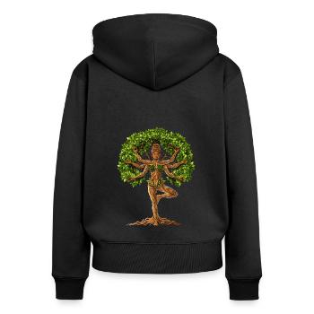 Yoga Arbre De Vie - Sweat à capuche zippé Premium bio Femme - noir - Dos - Julia (174cm)
