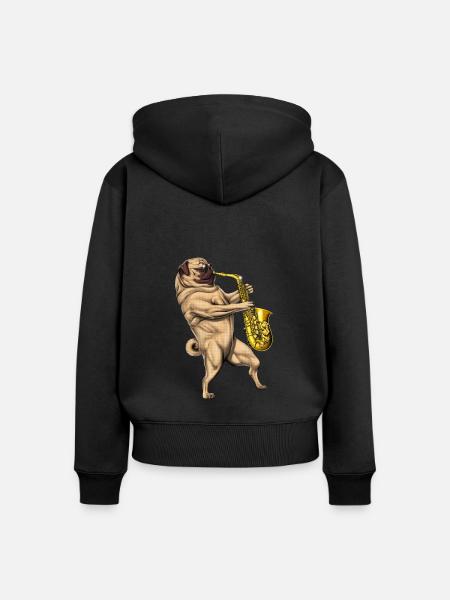 Mops-Saxophon-Spieler - Frauen Premium Bio Zip Hoodie - Schwarz