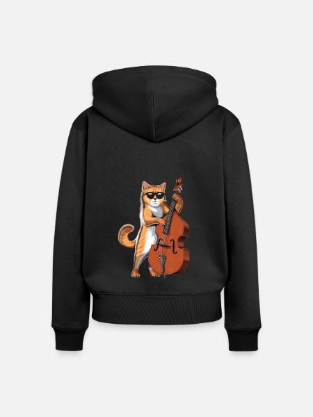 Cat Kontrabassist - Frauen Premium Bio Zip Hoodie - Schwarz