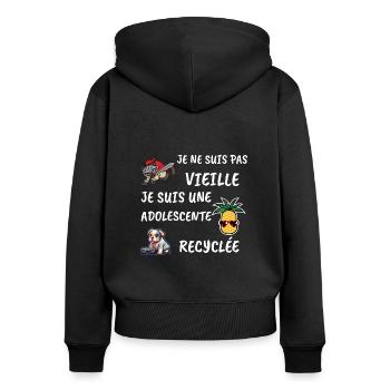 Je ne suis pas vieille je suis une adolescente... - Sweat à capuche zippé Premium bio Femme - noir - Dos - Julia (174cm)