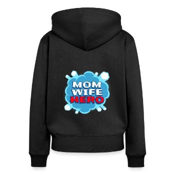 Mom wife hero - Sweat à capuche zippé Premium bio Femme - noir - Dos - Julia (174cm)