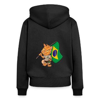 Brazil Fan Cat - Women's Premium Organic Zip Hoodie - black - Back - Julia (174cm)