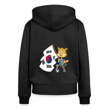 Chat fan sud-coréen - Sweat à capuche zippé Premium bio Femme - noir - Dos - Julia (174cm)