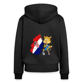 Chat fan croate - Sweat à capuche zippé Premium bio Femme - noir - Dos - Julia (174cm)