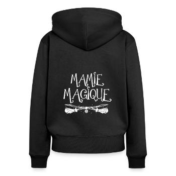 Mamie magique. Balai de sorcière - Sweat à capuche zippé Premium bio Femme - noir - Dos - Julia (174cm)