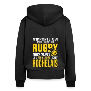 Rugby La Rochelle supporter rochelais club rugby - Sweat à capuche zippé Premium bio Femme - noir - Dos - Julia (174cm)