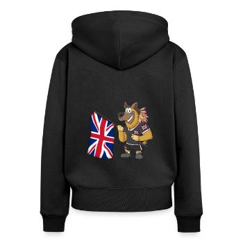 England Rasta Hund - Frauen Premium Bio Zip Hoodie - Schwarz - Hinten - Julia (174cm)