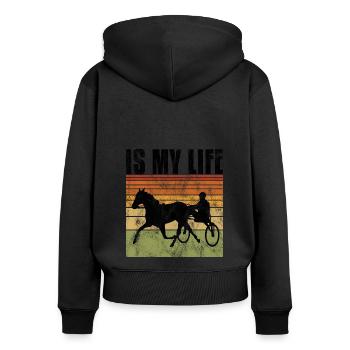 Is my life Trabreiter Trabrennen Trabreiten Retro - Frauen Premium Bio Zip Hoodie - Schwarz - Hinten - Julia (174cm)
