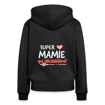 Super mamie qui déchire. - Sweat à capuche zippé Premium bio Femme - noir - Dos - Julia (174cm)
