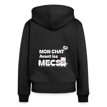 Mon chat avant les mecs. - Sweat à capuche zippé Premium bio Femme - noir - Dos - Julia (174cm)