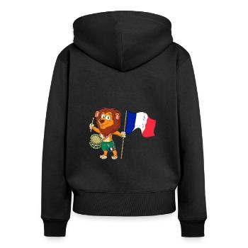 Löwe mit der Frankreich Fahne - Frauen Premium Bio Zip Hoodie - Schwarz - Hinten - Julia (174cm)