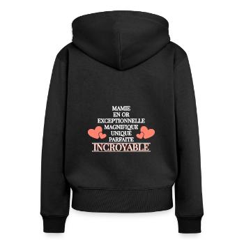 Mamie en or et incroyable - Sweat à capuche zippé Premium bio Femme - noir - Dos - Julia (174cm)