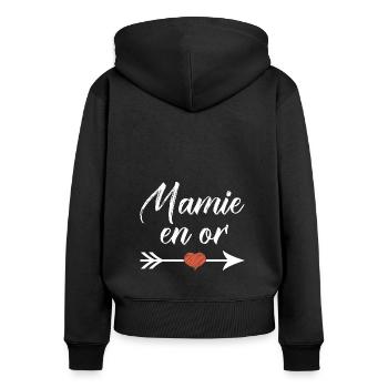 mamie en or cadeau mamie - Sweat à capuche zippé Premium bio Femme - noir - Dos - Julia (174cm)