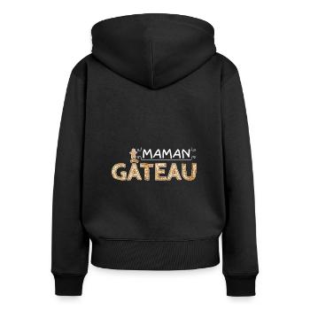 Maman gâteau. - Sweat à capuche zippé Premium bio Femme - noir - Dos - Julia (174cm)