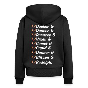 9 Rentiere vom Weihnachtsmann mit Namen - Frauen Premium Bio Zip Hoodie - Schwarz - Hinten - Julia (174cm)
