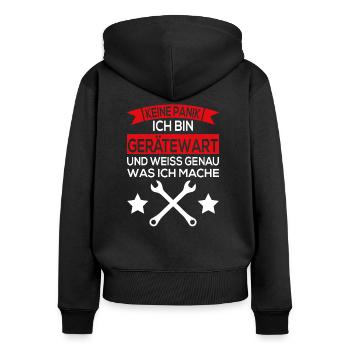 Gerätewart lustiger Spruch - Frauen Premium Bio Zip Hoodie - Schwarz - Hinten - Julia (174cm)