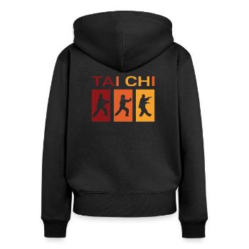 Méditation rétro Tai Chi Taiji Chuan - Sweat à capuche zippé Premium bio Femme - noir - Dos - Julia (174cm)
