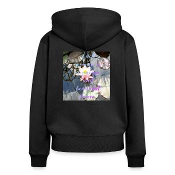 Belle fleur... - Sweat à capuche zippé Premium bio Femme - noir - Dos - Julia (174cm)