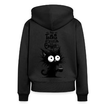 Cat Coffee Morning Grouch Late Riser Office Funny - Women's Premium Organic Zip Hoodie - black - Back - Julia (174cm)