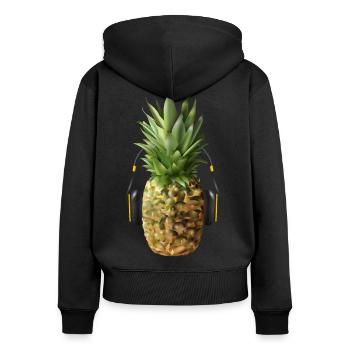 Ananas mit Headphones - Frauen Premium Bio Zip Hoodie - Schwarz - Hinten - Julia (174cm)