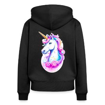 Regenbogen Einhorn 02 - Frauen Premium Bio Zip Hoodie - Schwarz - Hinten - Julia (174cm)