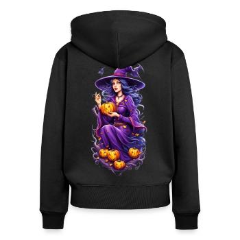 Sorcière d’Halloween - Sweat à capuche zippé Premium bio Femme - noir - Dos - Julia (174cm)