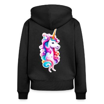 Regenbogen Einhorn 03 - Frauen Premium Bio Zip Hoodie - Schwarz - Hinten - Julia (174cm)