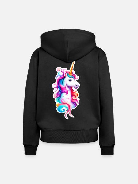 Regenbogen Einhorn 03 - Frauen Premium Bio Zip Hoodie - Schwarz