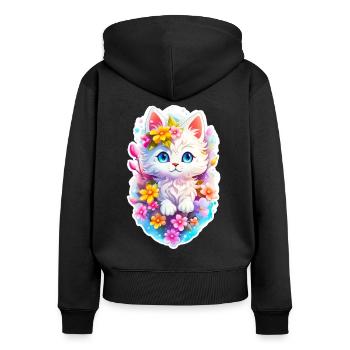 Chaton mignon - Sweat à capuche zippé Premium bio Femme - noir - Dos - Julia (174cm)