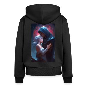 Couple fantastique éthéré passionné - Sweat à capuche zippé Premium bio Femme - noir - Dos - Julia (174cm)