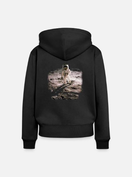 Mann im Mond - Frauen Premium Bio Zip Hoodie - Schwarz