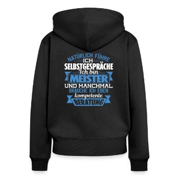 MEISTER - KOMPETENTE BERATUNG - Frauen Premium Bio Zip Hoodie - Schwarz - Hinten - Julia (174cm)