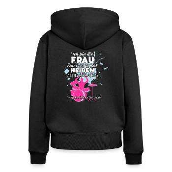 Schlagzeuger Frau - Frauen Premium Bio Zip Hoodie - Schwarz - Hinten - Julia (174cm)