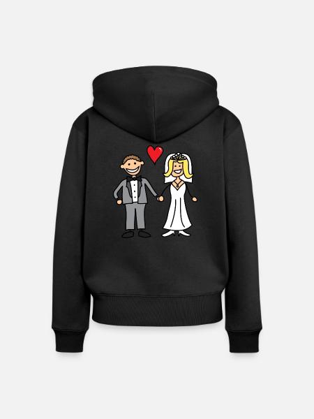 Braut-und Bräutigam-Karikatur - Frauen Premium Bio Zip Hoodie - Schwarz