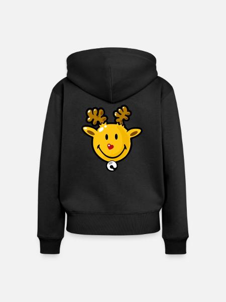 Smiley Christmas Rudolph - Frauen Premium Bio Zip Hoodie - Schwarz