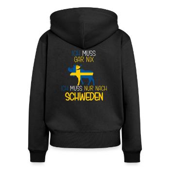 Schweden Urlaub Ich muss nach Schweden lustiges - Frauen Premium Bio Zip Hoodie - Schwarz - Hinten - Julia (174cm)