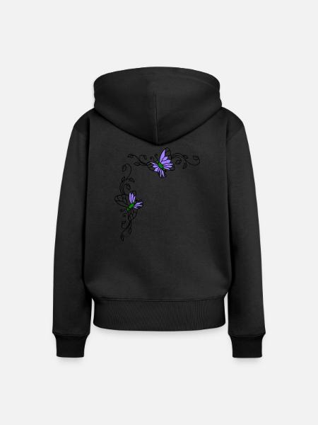 Schmetterlinge mit Blumenranken - Frauen Premium Bio Zip Hoodie - Schwarz