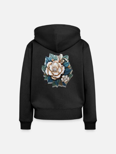 White flowers - Frauen Premium Bio Zip Hoodie - Schwarz