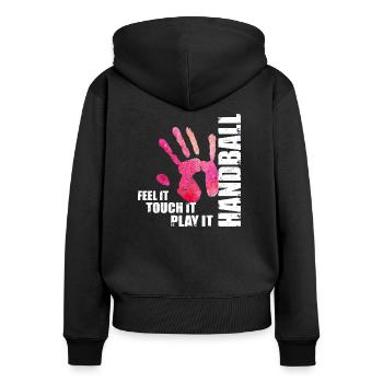 feel it touch it play it HANDBALL - Women's Premium Organic Zip Hoodie - black - Back - Julia (174cm)