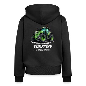 Dorfkind und stolz drauf! Bauern & Landwirt Design - Frauen Premium Bio Zip Hoodie - Schwarz - Hinten - Julia (174cm)
