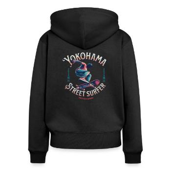 Yokohama Street Surfer - Skate like a Samurai - Frauen Premium Bio Zip Hoodie - Schwarz - Hinten - Julia (174cm)