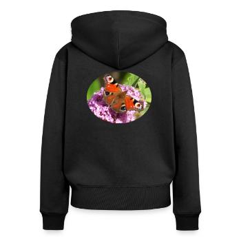 Schmetterling auf Sommerflieder - Frauen Premium Bio Zip Hoodie - Schwarz - Hinten - Julia (174cm)