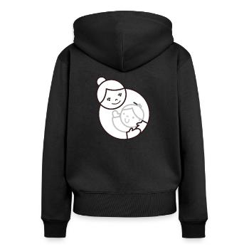 Oma und Kind HAARZO - Frauen Premium Bio Zip Hoodie - Schwarz - Hinten - Julia (174cm)