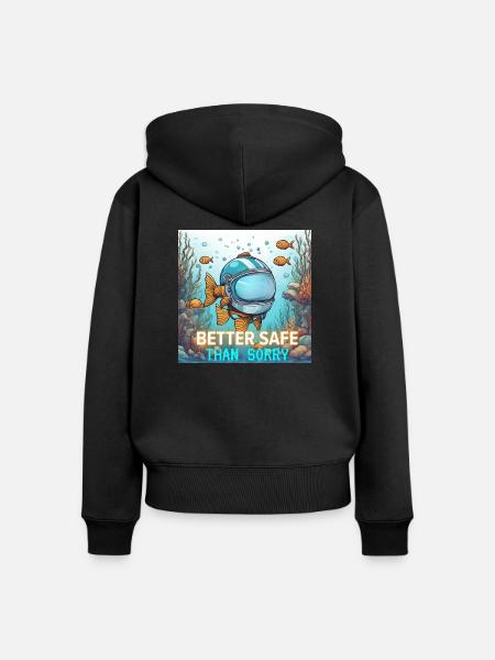 Vorsichtiger Fisch - Frauen Premium Bio Zip Hoodie - Schwarz