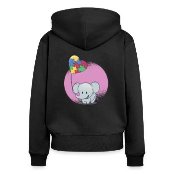 Baby Elefant Ballon Puzzle - Frauen Premium Bio Zip Hoodie - Schwarz - Hinten - Julia (174cm)