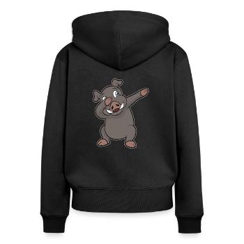 Warzenschwein Bauernhof Tier tupfen - Frauen Premium Bio Zip Hoodie - Schwarz - Hinten - Julia (174cm)
