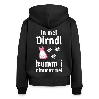 kein Dirndl Tracht Bayern - Frauen Premium Bio Zip Hoodie - Schwarz - Hinten - Julia (174cm)