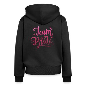 Team Bride en rose pailleté pour votre enterrement de vie de garçon - Sweat à capuche zippé Premium bio Femme - noir - Dos - Julia (174cm)